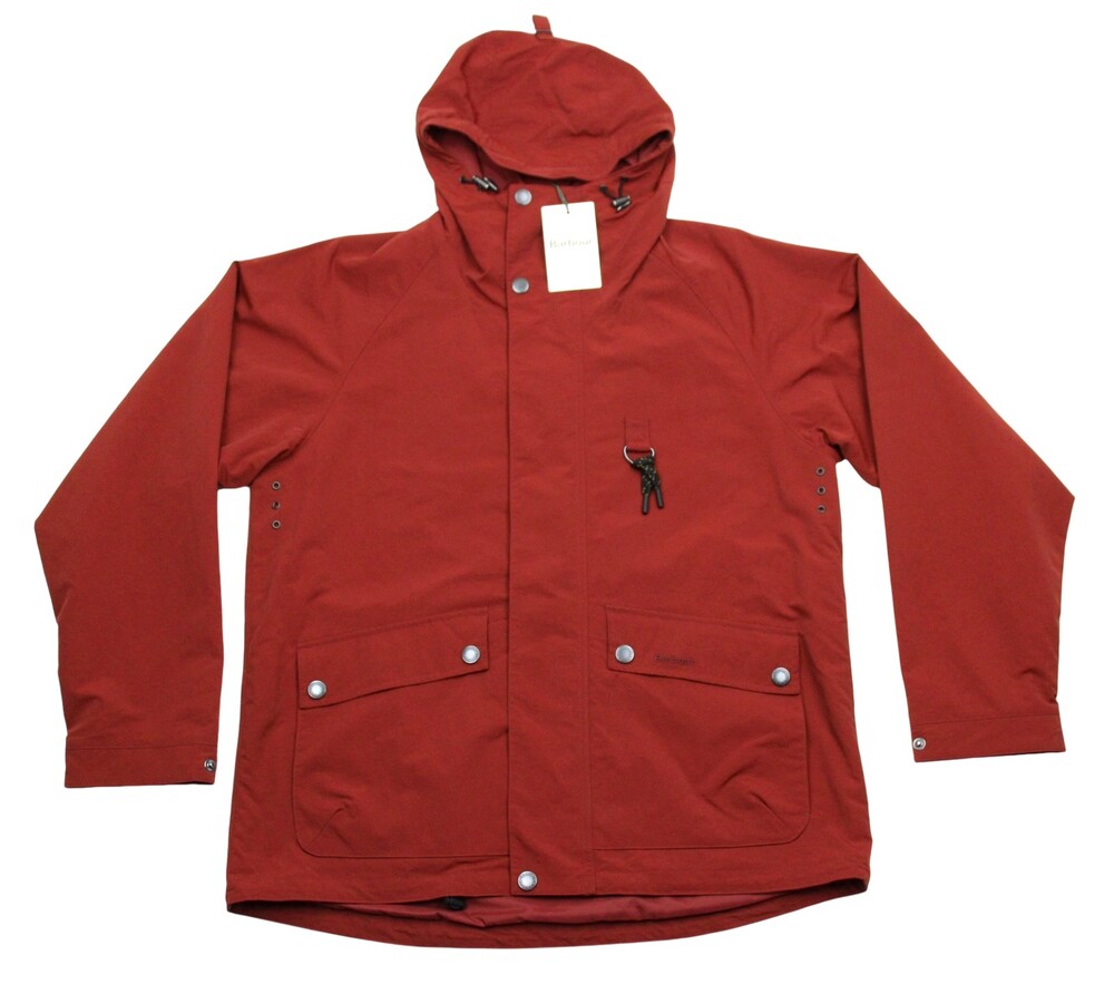 Barbour Rig Showerproof Jacket Mens XL Fired Brick Hooded Rain Coat Outdoor